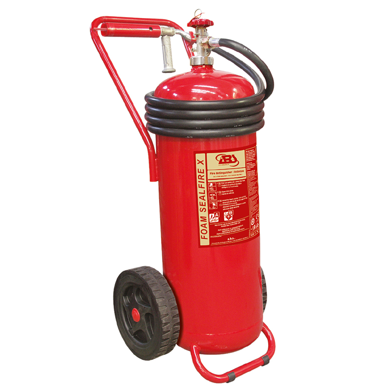 Feuerlöscher auf Rädern, PFOS/PFOA-freies Schaum, 50 l, gespeicherter Druck, mit Schlauch, Horn &amp; Düse, SOLAS/MED (EN) image