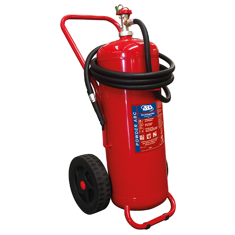 Feuerlöscher auf Rädern, Trockenpulver, 25 kg, gespeicherter Druck mit Schlauch und Düse, SOLAS/MED (EN, FR, ES, PT) image