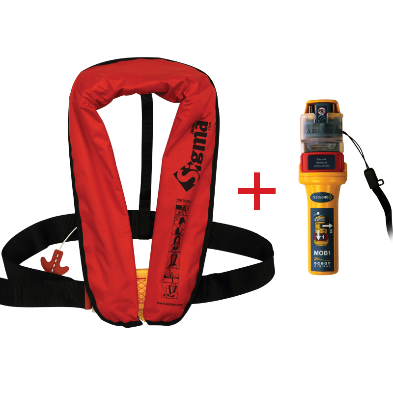 Sigma Inflatable Lifejacket, Auto, 170N, ISO, Erwachsener, Rot, mit Ocean Signal MOB1, Set image